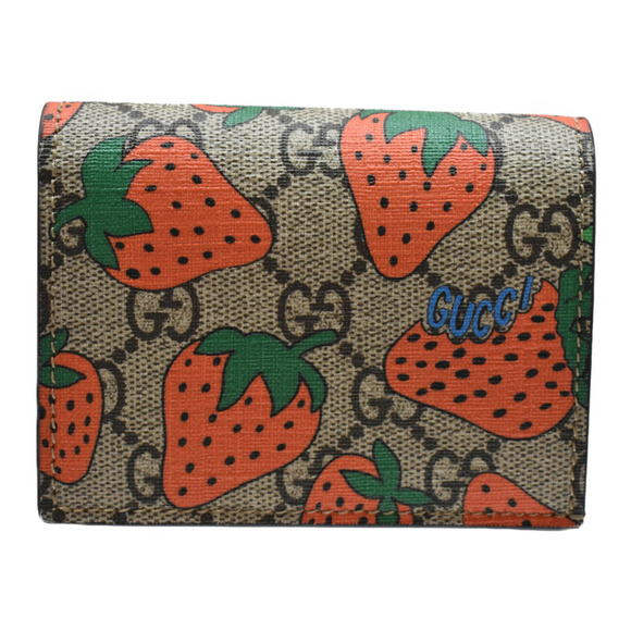 Gucci Handbags - GUCCI GG Supreme Straw Tanberry Bi fold Wallet Beige Red Pink GG Leather